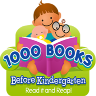 Cartoon baby reading book 1000 book before kindergarten logo
